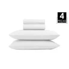 Jogo de Lençol para Cama Queen Size 4 peças- Branco - Percal 200 fios - 100% Algodão