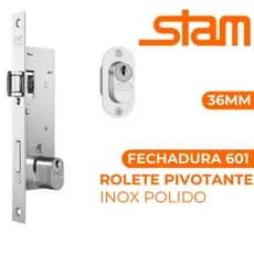 Fechadura Stam Externa Rolete Pivotante 601 Broca 36mm Porta Madeira/Ferro/Alumínio Inox Polido