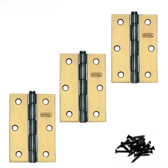 Kit de Dobradiças Para Porta 3 unidades 3 1/2" x 2 1/4" Ouro Velho Com Parafusos