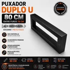 Puxador Duplo U 80cm Aço Inox 40x20mm Preto Fosco