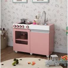 Mini Cozinha Infantil Luli Com Pia e Fogao Rosa Branco Ofertamo