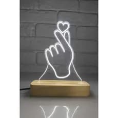 Luminaria Led 3d Abajur 4w bivolt Acrilico Coração Coreano - base madeira pinus