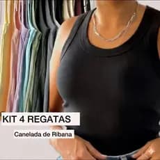 KIT 4 Blusas REGATAS FEMININA de Ribana Canelada BÁSICA DO P AO G COM ALTA ELASTICIDADE Blusinhas de algodão