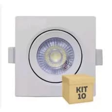 Kit 10 Spot Led 3w 5w 7w 9w 12w Embutir Quadrado Direcionável Branco 6500K / 3500K