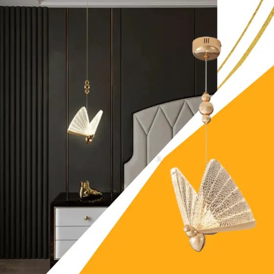 Lustre Pendente Borboleta Luminária Led de Cristal Dourado 3500K Bivolt Sala Quarto Decoração