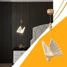 Lustre Pendente Borboleta Luminária Led de Cristal Dourado 3500K Bivolt Sala Quarto Decoração