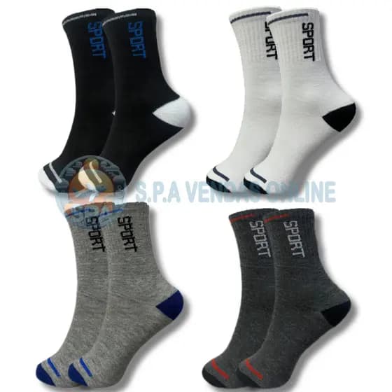 Kit com 18 Pares Meia de Cano Alto com Algodão