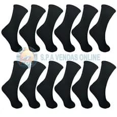 Kit de 3 a 24 Pares Meia de Cano longo masculina PRETA com Algodão