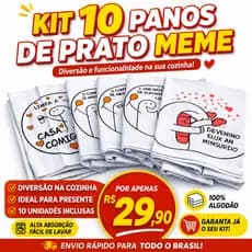Kit 10 Panos de Prato Bento Flork Meme 100% Algodão Estampado
