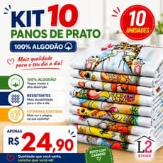 Kit 10 Pano De Prato Estampado com Bainha