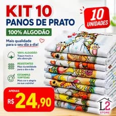 Kit 10 Panos de Prato Estampados Algodão Copa Cozinha Alta Absorção