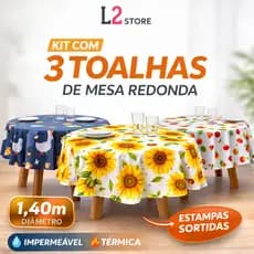 Kit 3 Toalhas de Mesa Redonda Impermeável Térmica