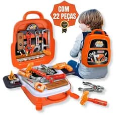 Kit Maleta de Ferramentas Infantil Com Mochila Bancada 3 em 1 Brinquedo