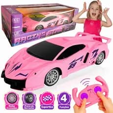Carrinho Controle Remoto Feminino Super Rápido Rosa Com Luz