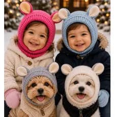 Kit 4 Toucas orelhinha para Infantil e Pet Criança Quentinha Cobre rosto Gorro fofo