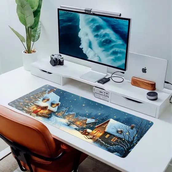 MousePad Grande Grande 80x30 Estampa Paisagem Neve Lago Gelado E Céu Estrelado Noturno Neoprene Com fície L