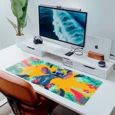 MousePad Grande 80x30 Stitch Fundo Amarelo Disney Personagem Fofo Geek Gamer DeskPad Grande Antiderrapante