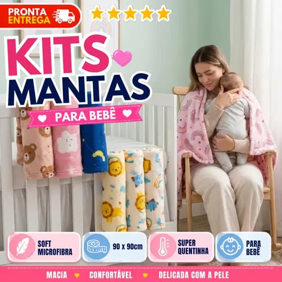Manta Cobertor De Bebê Estampada Menina e Menino Cobertinha De Berço 85cm x 85cm