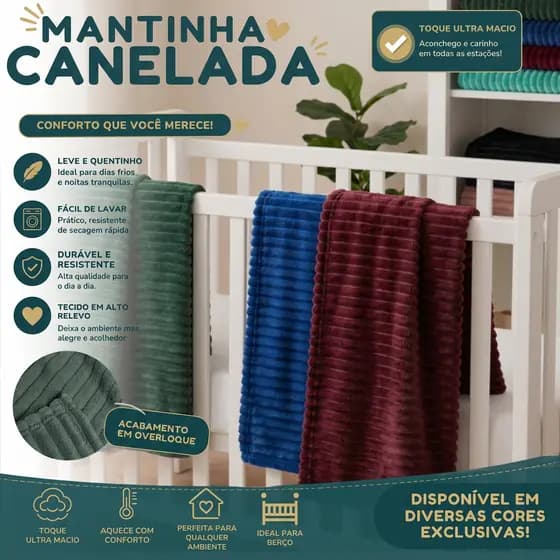 Manta Mantinha Microfibra Canelada Soft Toque Aveludado e Suave Macia Coberta Macia Riscada 90x85cm