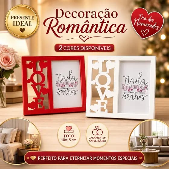 Porta Retrato LOVE Personalizado Love Com Moldura Elegante Decoração Presente Romântico Namorados