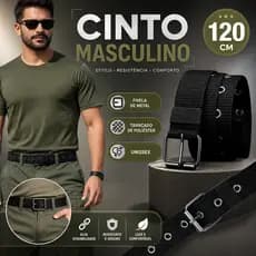 Cinto Masculino Nylon Basico Perfurado Trançado Poliéster com Fivela de Metal 120 cm