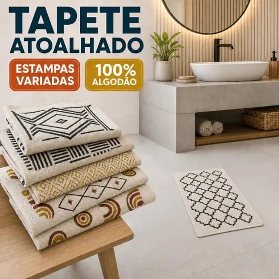 Kit Tapetes Atoalhado Banheiro Cozinha Sala 100% Algodão Premium 45x65cm Listrado Luxo Absorção Máxima Conforto Absoluto