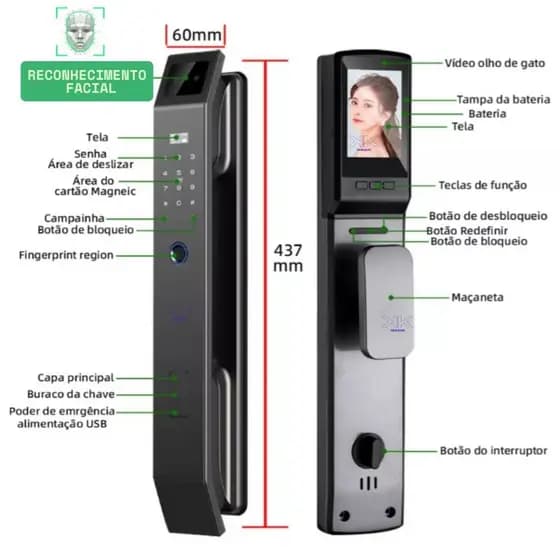 Fechadura Digital Eltrônica Facial Biometria Á Prova de Água Tag Senha Aplicativo Nova Com Garantia