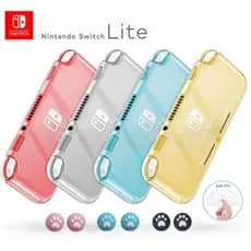Capa Transparente TPU Macio Glitter ,Película HD vidro, Par grips analógico para Nintendo Switch Lite