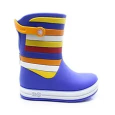 Bota Galocha Infantil Plugt Menino Listras Azul Divertida Confortável Botinha Colorida