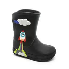 BOta Galocha Infantil Plugt Menino Foguete Preto Divertido Confortável Macio