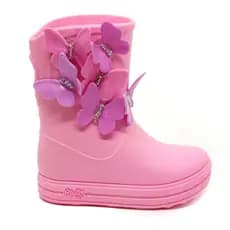 Bota Galocha Infantil Plugt Menina Borboletas Rosa Botinha Impermeável Antiderrapante e Confortável para Chuva e Lama