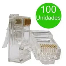 Kit 100 Conectores RJ45 Cat6e Banhado a Ouro Rede Internet Telecom Fibra