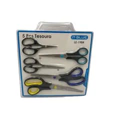 Kit 5 Tesouras Para Artesanato, Escritório e Escola Lamina De Aço Inoxidável Resistente Universal