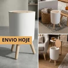 Lixeira Retrô 8L Tampa Click Banheiro Cozinha Escritório Resistente Pé Madeira Moderna