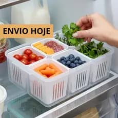 Pote Hermético C/6 Divisórias Transparente Cesto Organizador Geladeira Conservação De Alimentos