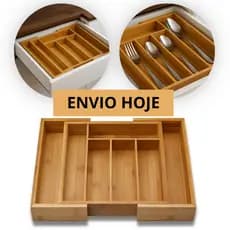 Porta Talheres Bambu Com 5 a 7 Divisórias Ajustável Expansível Organizador Utensílios Gavetas Talher