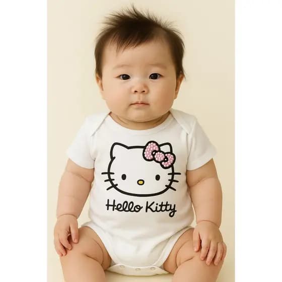 Body Bebê Mesversário Hello Kitty Personalizado com  aplique feito a mão