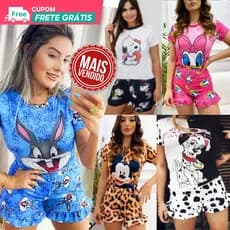 Pijama Verão Blusinha com Shorts Baby Doll Luxo Personagens