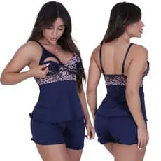 Short Doll Sofia de Amamentação de Microfibra Light e Renda Bicolor Feminino