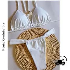 Biquíni conjunto Cortinininha fio dental para marquinha de bronze