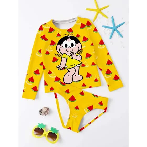 Kit Uv Feminino Infantil (camisa De Proteção + Biquíni) Personagem Menina melancia