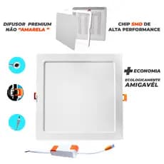 Plafon Led 18w Embutir Luminária Borda Branca - Quadrado - KIT 2