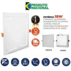 KIT 10 Painel Plafon Quadrado 18w 22X22 Cm Embutir Luminaria De Teto Palide
