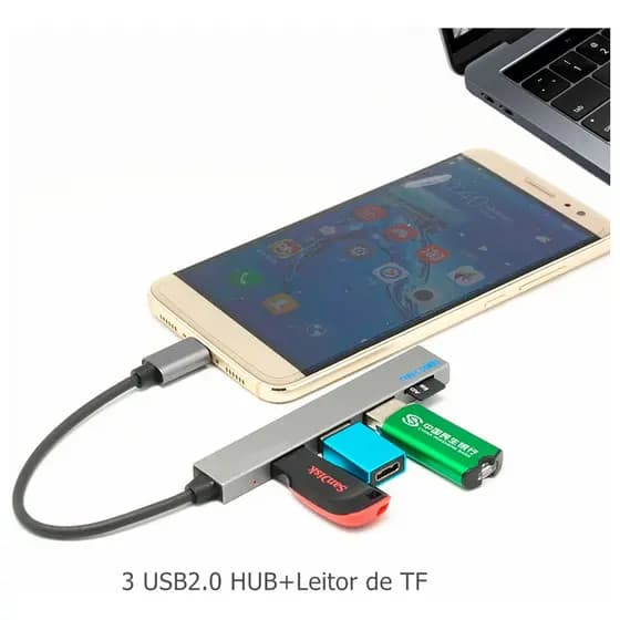 Type C Hub Usb 2.0 + Leitor De Cartão Micro Sd Usb C 2.0