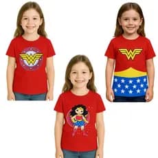 Camisa Camiseta Infantil Mulher Maravilha Personagens Meninas Barbie Princesas Bolofofos