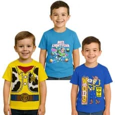 Camisa Camiseta Infantil Toy Store Wood Buzz Personagens Meninos Meninas Homem Aranha Bolofofos