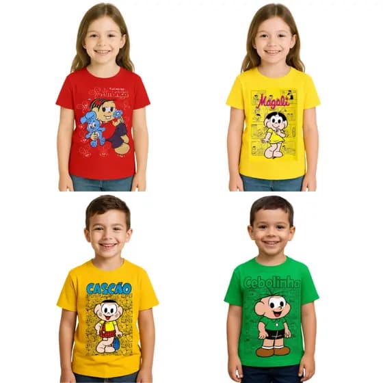 Camisa Camiseta Infantil Monica Magali Cebolinha Cascao Personagens Meninas Barbie Princesas Moana