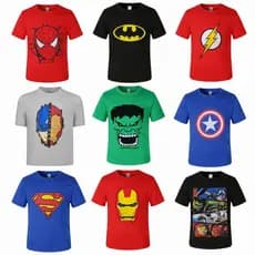 Camiseta Fantasia Infantil Super Herois Personagens Menino Vingadores Hulk Homem Aranha Batman Flash