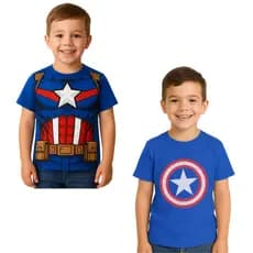 Camisa Camiseta Infantil Capitao América Fantasia Personagens Meninos Homem Aranha Super Herois