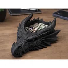 Porta Treco Dragão Negro Cabeça de Dragão Fantasia Medieval Geek Porta Objetos Moedas Chaves Mesa Escrivaninha